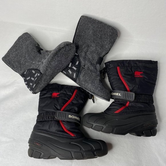 Sorel Unisex Children's Snow Boots Black & Red Size 3 - Picture 11 of 12